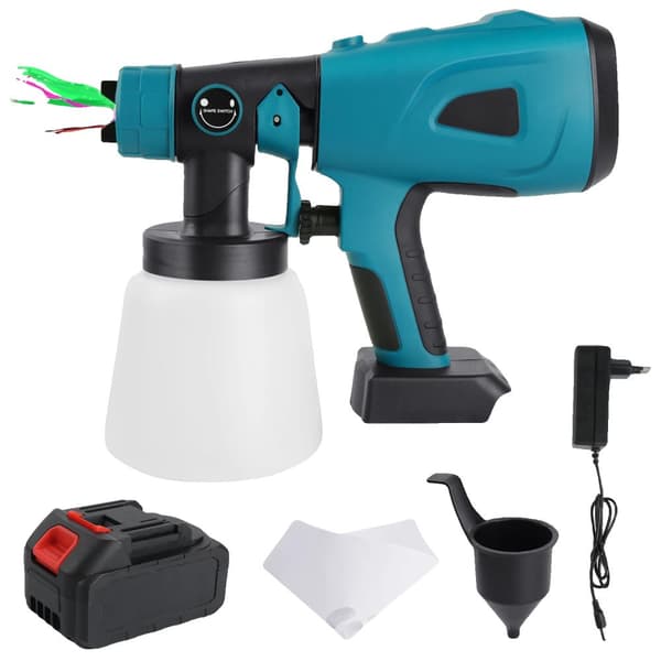 HVLP Malersprøjte, 1000 ml kapacitet, 650 ml/min flowrate,1x Batteri 1 Stik, EU-stik