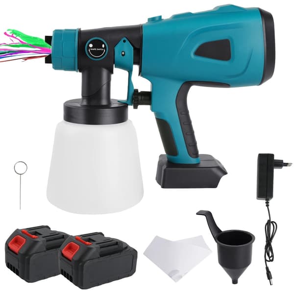 HVLP Färgspruta, 1000 ml kapacitet, 650 ml/min flödeshastighet,2x Batterier 1 Kontakt, Eu plugg