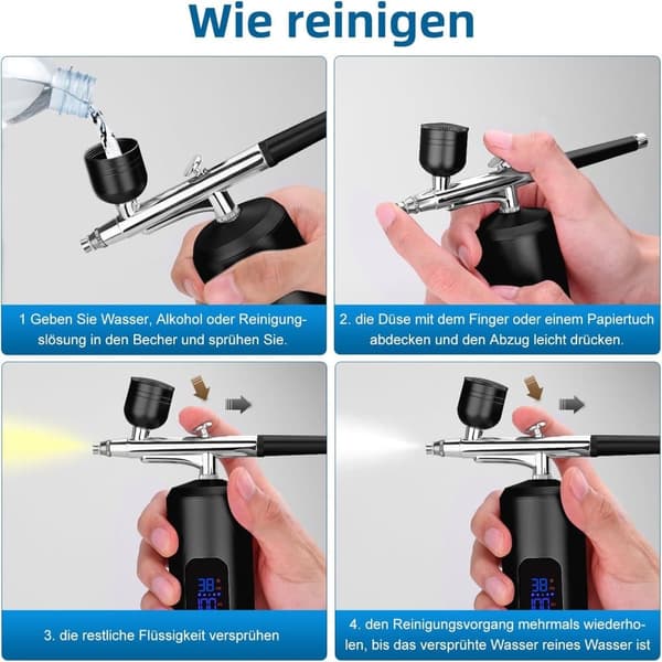 Lollanda Airbrush-maskin – Trådlöst spraypistolset med USB-laddning och 3 hastighetslägen, för nagelkonst, tårtdekoration och målning