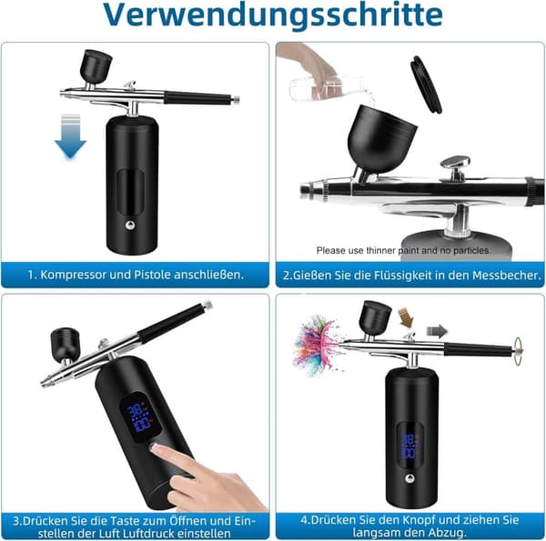 Lollanda Airbrush-maskin – Trådlöst spraypistolset med USB-laddning och 3 hastighetslägen, för nagelkonst, tårtdekoration och målning
