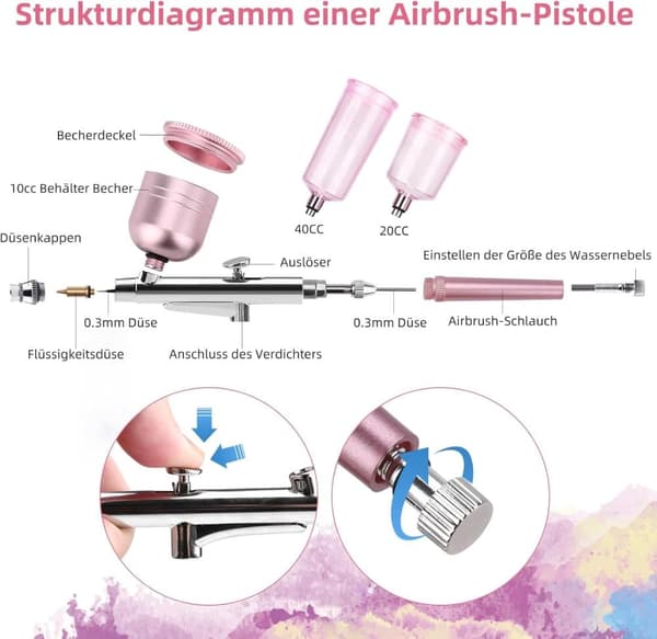 Lollanda Airbrush Machine – Langaton ruiskupistoolisarja USB-latauksella ja 3 nopeustilalla, kynsitaiteeseen, kakun koristeluun ja maalaukseen
