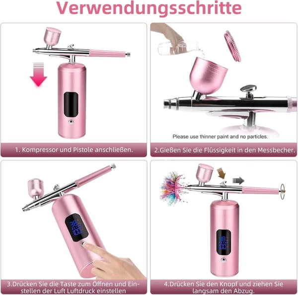 Lollanda Airbrush Machine – Langaton ruiskupistoolisarja USB-latauksella ja 3 nopeustilalla, kynsitaiteeseen, kakun koristeluun ja maalaukseen