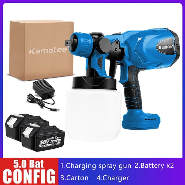 Kamolee Trådlös Elektrisk Färgspruta, 800 ml Koppvolym, 30 000 RPM Hastighet,EU-kontakt, 2x5.0Ah Batteri