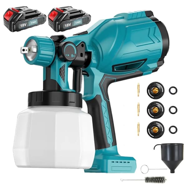 Batteridriven färgspruta, 600W effekt, 1000ML behållare, 2 batterier,med 2 Batteri