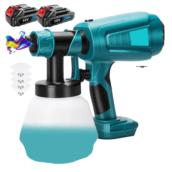 Batteridriven färgspruta, 1000ML behållare, 500W effekt, 3 sprutlägen,med 2 Batteri