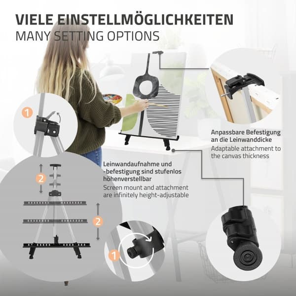 Alumiininen easel jalusta 50-156 cm korkeussäädettävä hopea