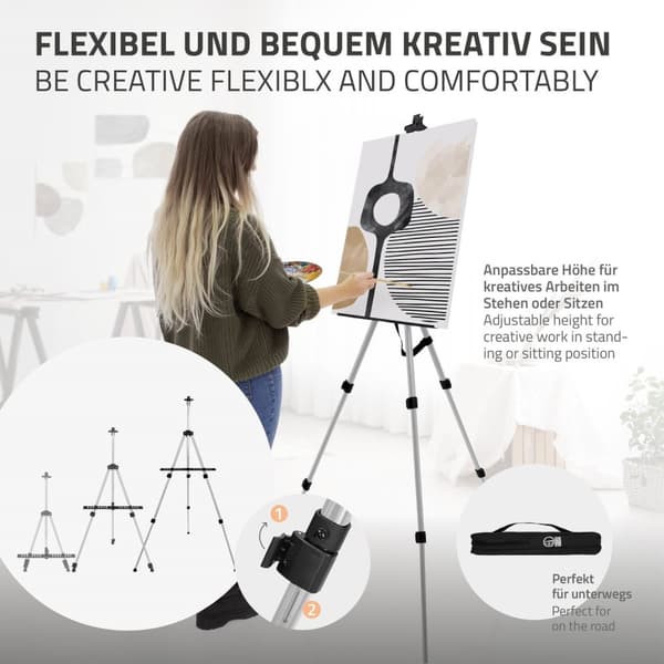 Alumiininen easel jalusta 50-156 cm korkeussäädettävä hopea
