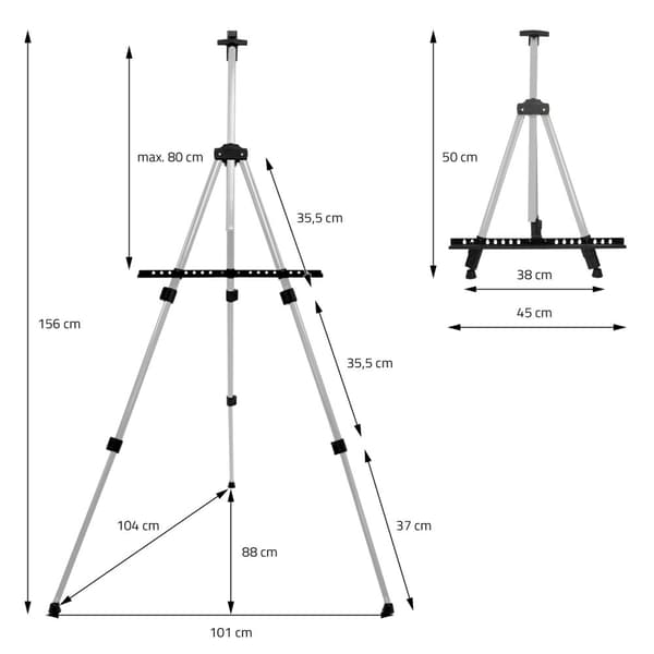 Alumiininen easel jalusta 50-156 cm korkeussäädettävä hopea