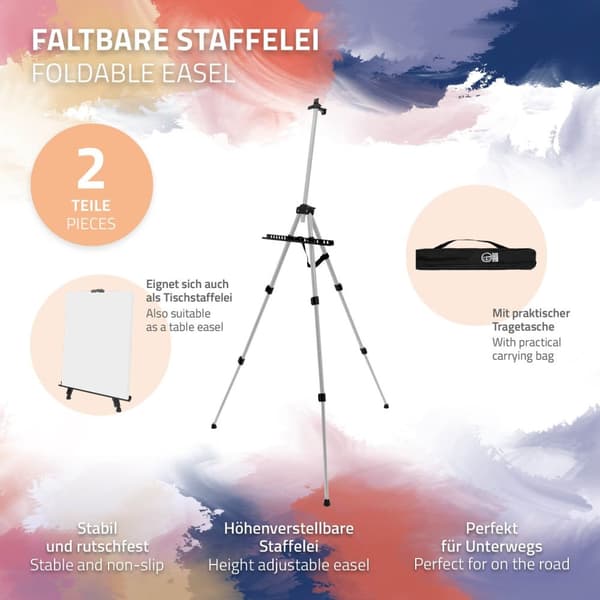 Alumiininen easel jalusta 50-156 cm korkeussäädettävä hopea