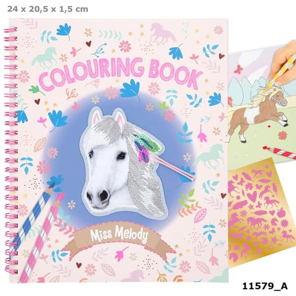 Miss Melody pyssel Häst Colouring Book Färgläggningsbok stickers vit