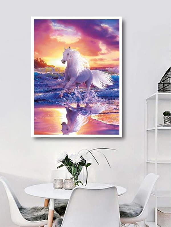 Diamond Painting / DIY 5D Diamantmaleri - 30x40cm - Hvid Hest