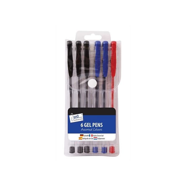 Just Stationery Gelpen (pakke med 6 stk.) Black/Blue/Red One Size