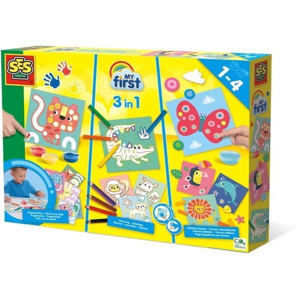 SES CREATIVE - Min första - 3 i 1 Fingermålning, färgläggning och klistermärken