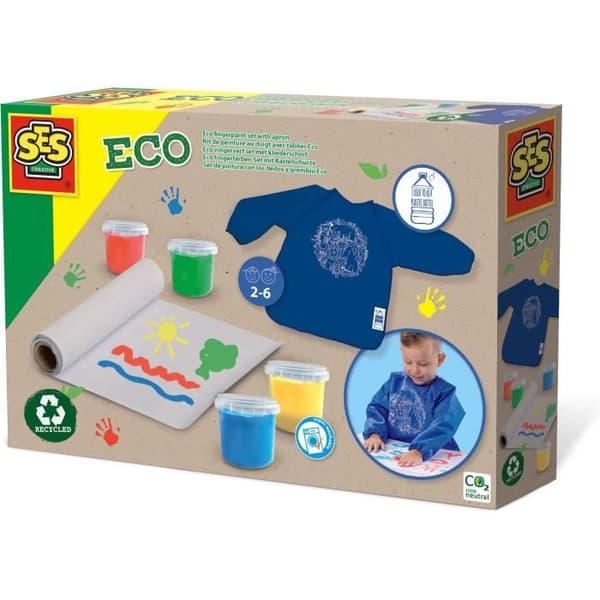 SES CREATIVE - Fingermålningssats med Eco-förkläde - 100% återvunnet