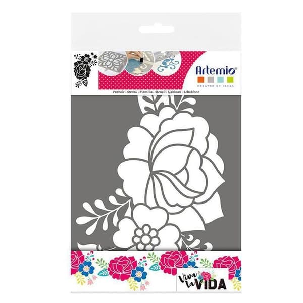 Stencil - ARTEMIO - 'Viva la vida - blomma' - A4-format - För dekoration och kreativa hobbyer