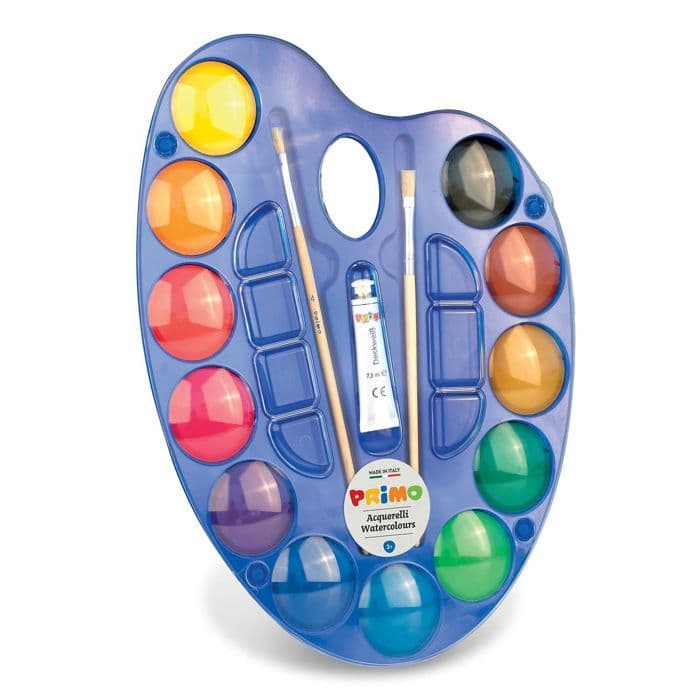 PRIMO Opaque Paint Box 12 färger med färgblandningspalett 2 penslar
