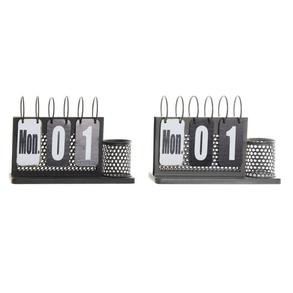 Skrivebordskalender DKD Home Decor 26 x 8 x 18 cm Sort Metal Lysegrå