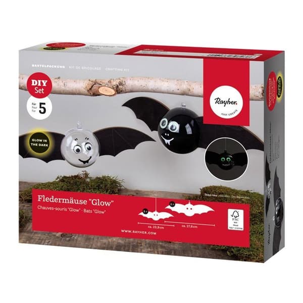 Kreativt kit för fladdermöss - RAYHER - 5 fladdermöss med rörliga ögon Glow in the Dark