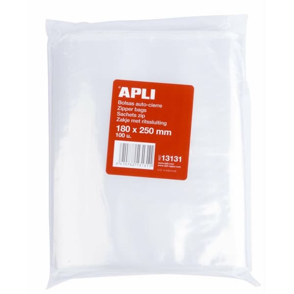 Tasker Apli Selvlukkende Plastik 100 enheder Hvid Gennemsigtig Klar 220 x 310 mm