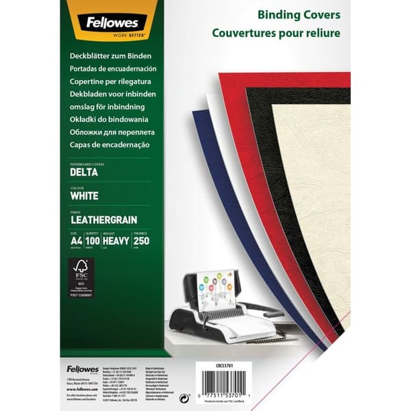 Omslagsark Fellowes Delta A4 100 enheder Hvid A4 Pap