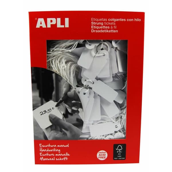 Hang tags Apli Hvid 13 x 34 mm (1000 Unidades)