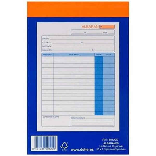 Ordrebog til forsendelse DOHE 50120D 1/4 10 Dele 100 Ark