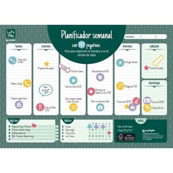Ugentlig Planner Grafoplas Grøn A3 Papir