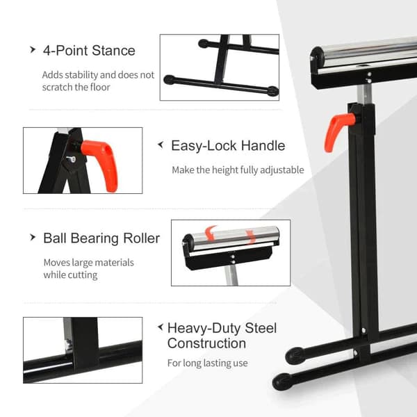Rootz Rullestativ - Rullestøtte - Justerbar Rullestativ - Hjælpestander - Støttestativ - Metal - Sort - 44 X 50 X 68-110 cm