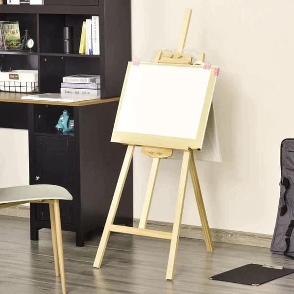 Rootz staffeli - staffeli siddende og stående staffeli - foldeligt studie staffeli - 90° justerbar med holder til kunstmaling - fyrretræ - naturligt -