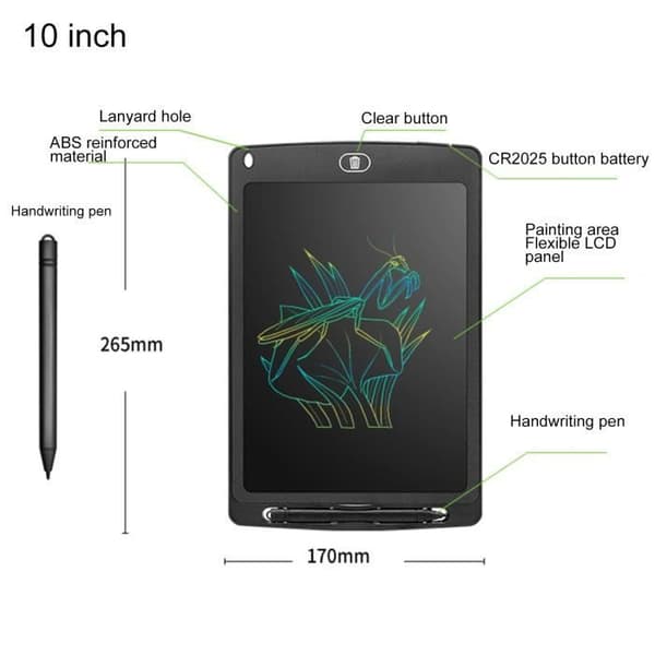 MÅLA SPEL Lätt att rita LCD-skrivtavla för barn, Style Tablet Present-Svart-10tum2