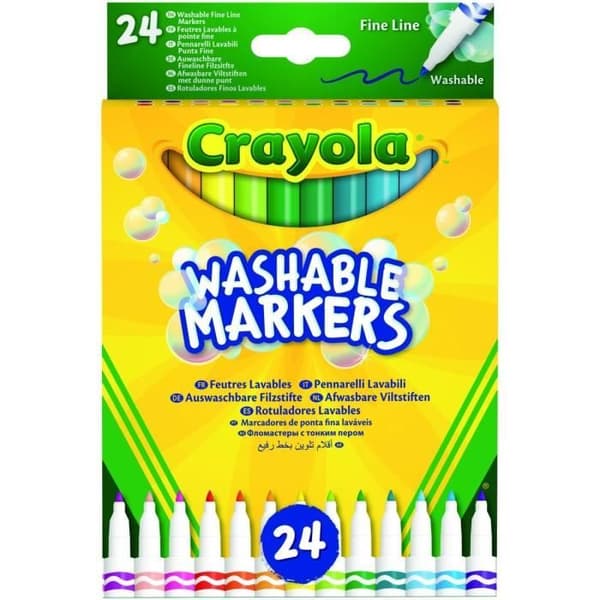 Filtpennor - CRAYOLA - Washable Markers fineliner junior - Tvättbart bläck - 24 olika färger