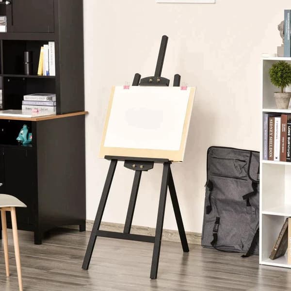 Rootz Staffeli - Staffeli Siddende Og Stående Staffeli - Foldbart Studio Staffeli - 90° Justerbar Med Holder Til Kunstmaleri - Fyrretræ - Sort - 51,5