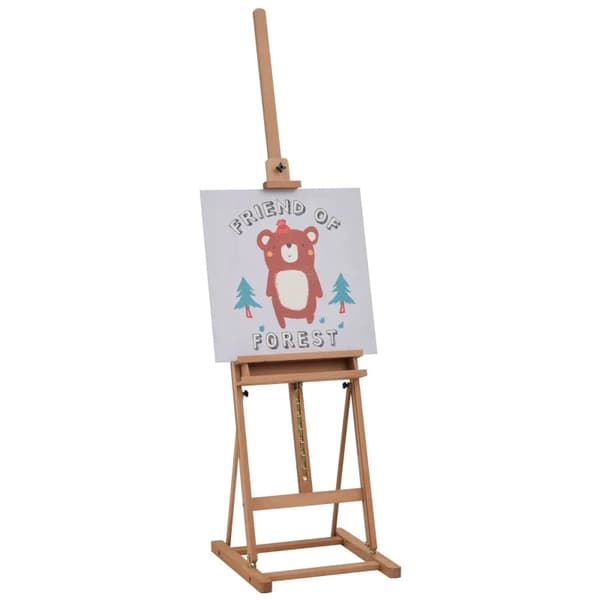 Rootz Staffeli - Båreramme - Studio-easel - Højde- og vinkeljusterbar - Med opbevaringsrum - Naturlig - Bøgetræ - 53 x 50,5 x 171-230 cm