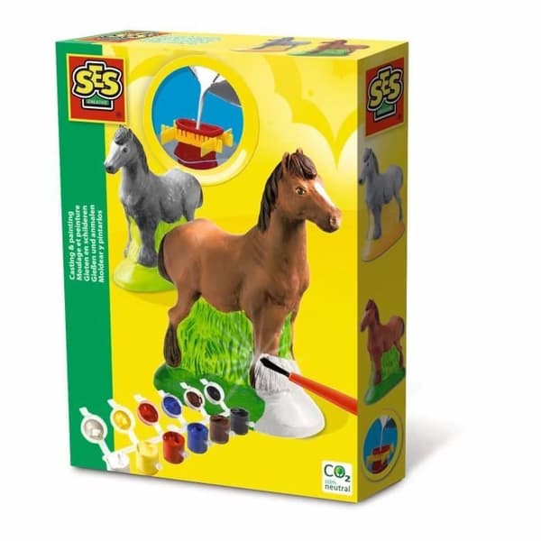 Formning och målning - Häst - SES CREATIVE - Latexform, torkstöd, gips, färg och pensel ingår