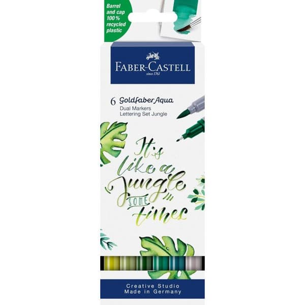 Faber-castell - 164517 - Goldfaber Aqua Dual Marker, Jungle, med borstspets och finelinerspets, låda med 6 delar