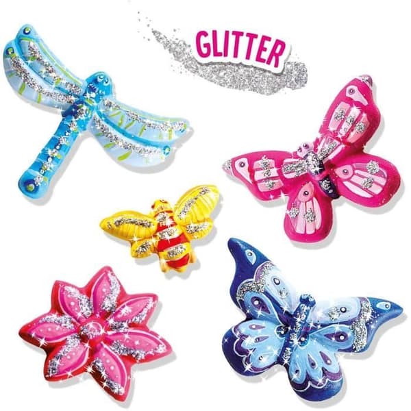 Formning och målning - Fjäril och glitter - SES CREATIVE - Stor form, 6 färgfärger, pensel, glitter och gips