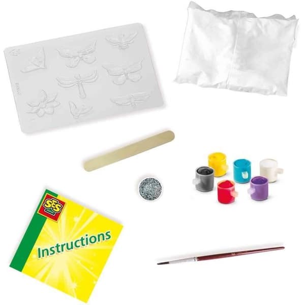 Formning och målning - Fjäril och glitter - SES CREATIVE - Stor form, 6 färgfärger, pensel, glitter och gips