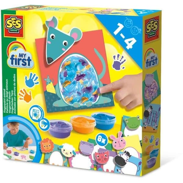 Min första - Fingermålning - Djur - SES CREATIVE - Måla 8 kort av glada djur.