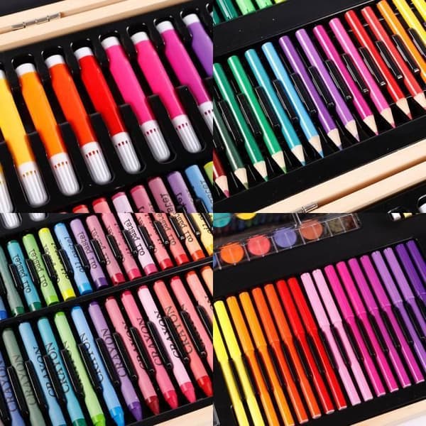 Box 180st Tillbehör Målning Ritning Penna Penna Pastell Markör Pensel Filtpenna Julfest Present