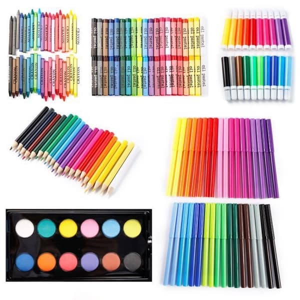 Box 180st Tillbehör Målning Ritning Penna Penna Pastell Markör Pensel Filtpenna Julfest Present