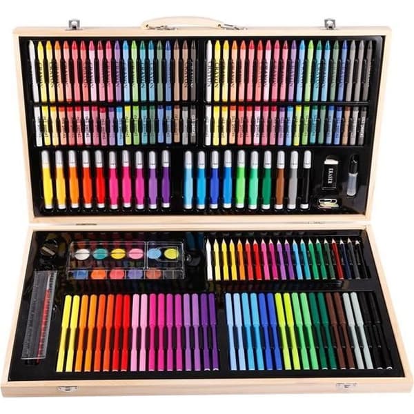 Box 180st Tillbehör Målning Ritning Penna Penna Pastell Markör Pensel Filtpenna Julfest Present