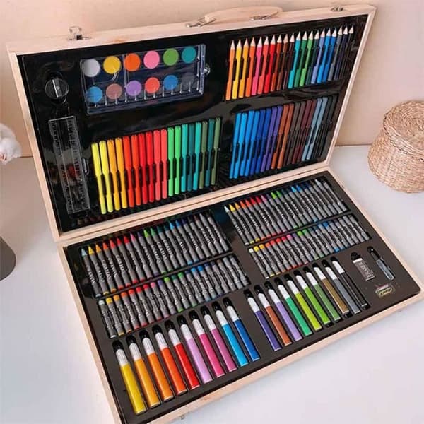 Konstritningsset 180 st barnmålning Trälåda Akvarellpenna Crayon Art Set Present för barn