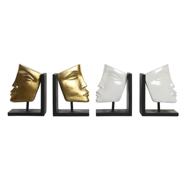 Držalo za knjige DKD Home Decor Hvid Gylden Harpiks Moderne Ansigt 30,5 x 10 x 22 cm (2 enheder)
