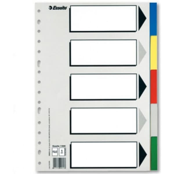 Faneblade Esselte 5 Ark Multifarvet Din A4 (100 enheder)
