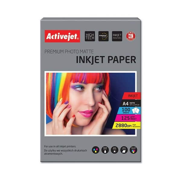 Matt fotografiskt papper Activejet AP4-125M100 A4 100 Blad 21 x 29,7 cm