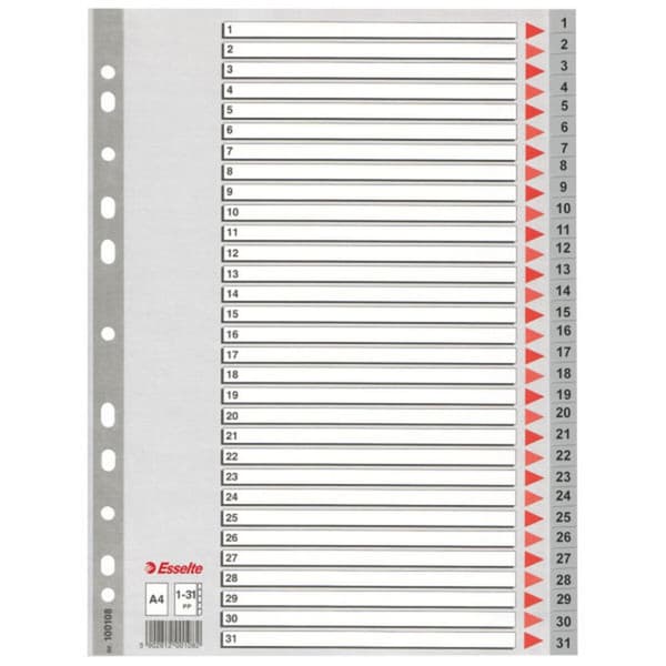 Separatorer Esselte 1-31 Numrerad Grå A4 31 Blad (10 antal)