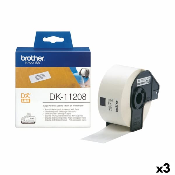 Etiketter till Skrivare Brother DK-11208 Vit/Svart 38 X 90 mm (3 antal)
