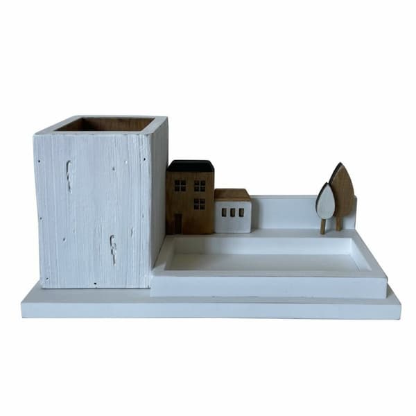 Multifunktionel organizer DKD Home Decor Kuglepen Hvid Brun Træ Metal 30 x 40 cm 28 x 11 x 14 cm