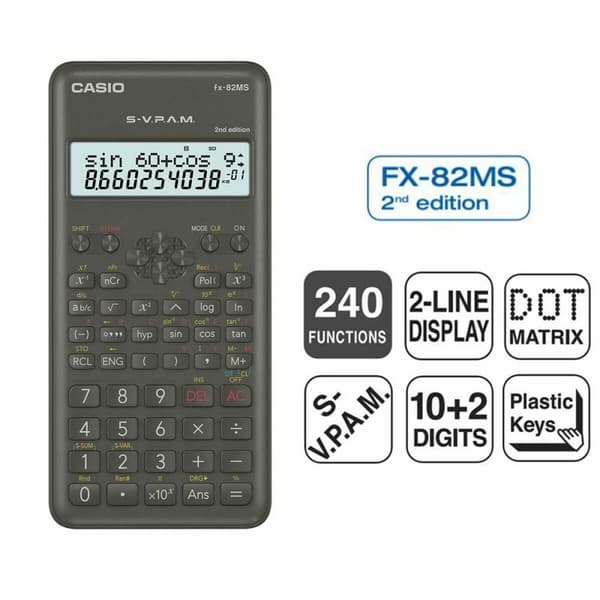 Videnskabelig Cal Casio FX-82 MS2 Sort Mørkegrå Plastik