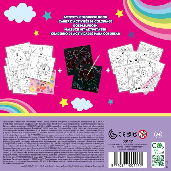 Bilder med farge i SES Creative Activity Colouring Book Sett med klistremerker Notatblokk 3-i-1